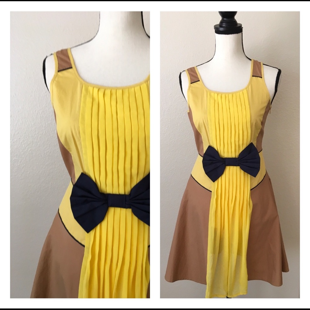 Final Sale Ryu New Sleeveless Yellow/ Brown Dress - Picture 2 of 4
